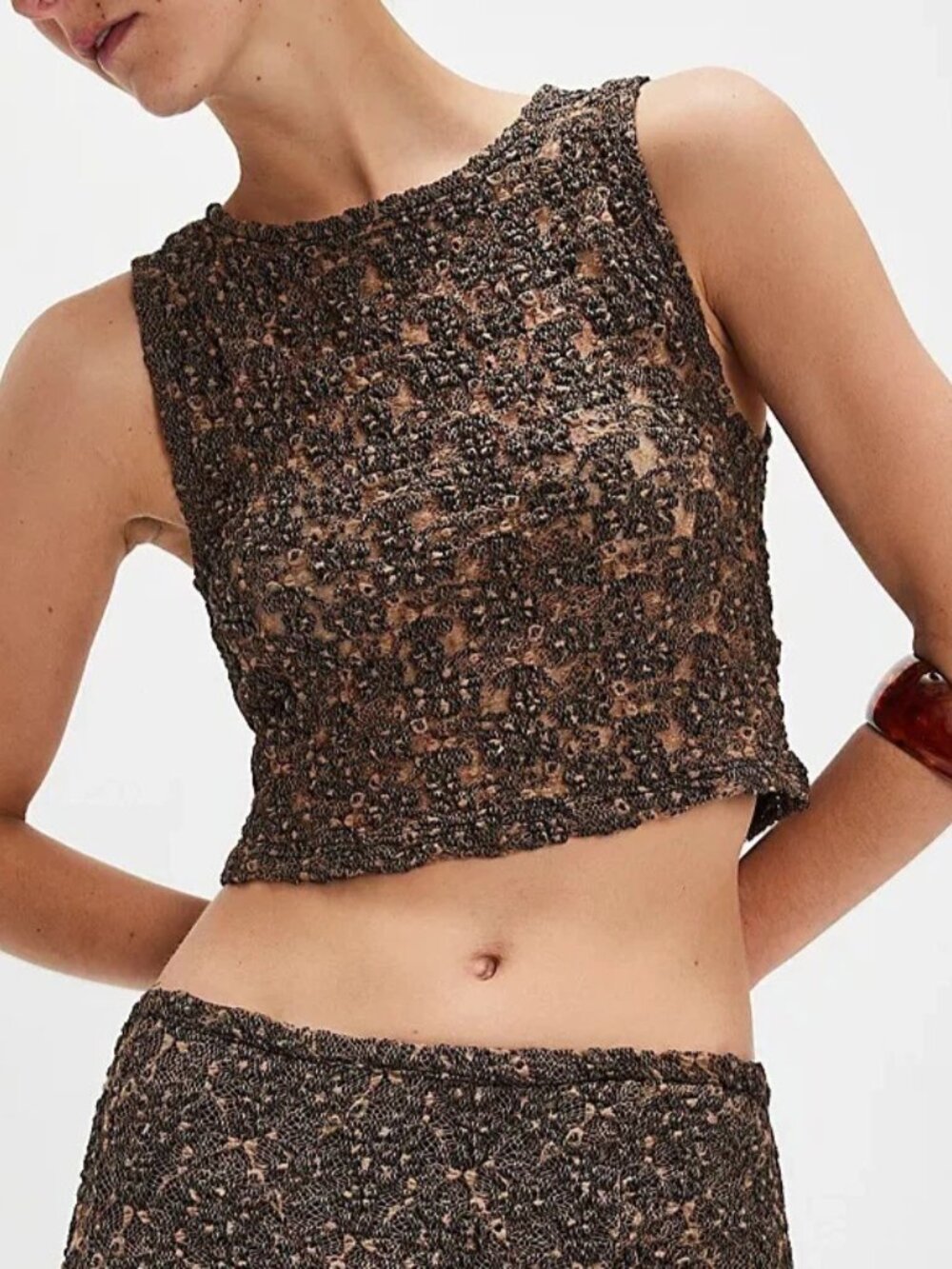 Free People Laney Tank Blouse Cropped Top Floral Sleeveless Sheer Black M 279017